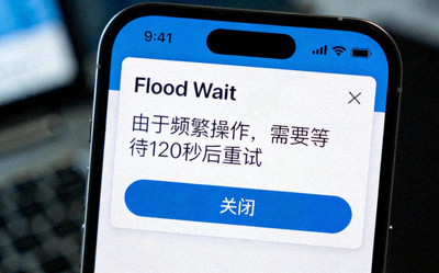 Telegram客户端显示Flood Wait错误提示的界面截图示例