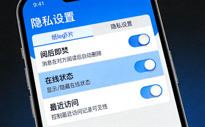 Telegram纸飞机中文版隐私设置页面截图，突出显示新增的‘阅后即焚’、‘在线状态’和‘最近访问’隐私选项